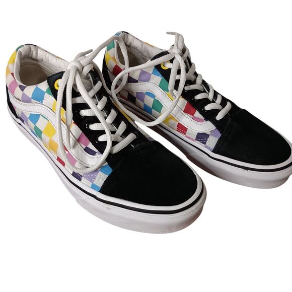 Vans Shoes - Vans Old School Sneakers Womens 6.5 Rainbow Checkerboard Off The Wall